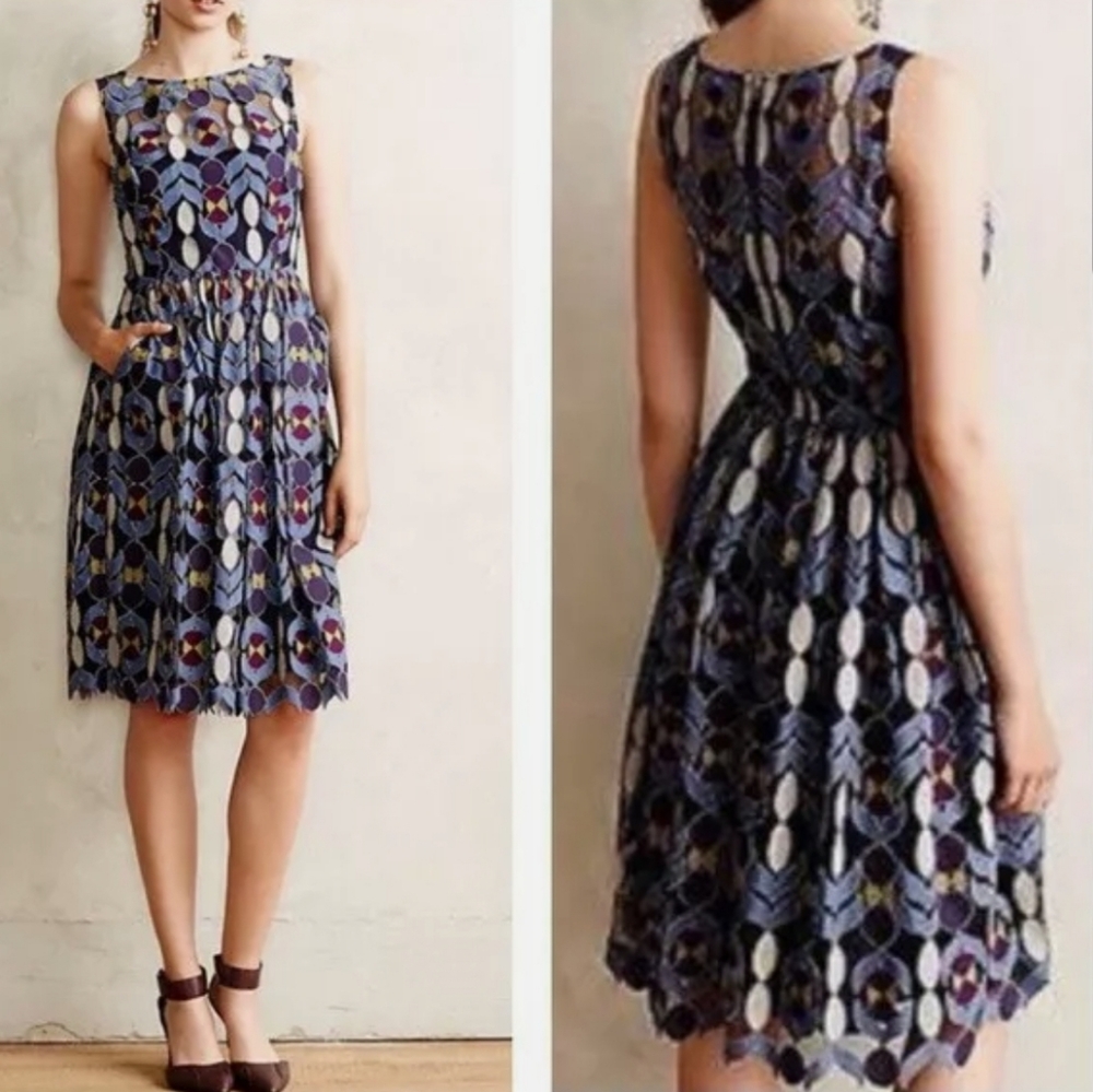 Maeve Chelan geometric lace dress w/ slip lining